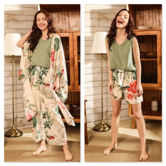 Rouge! Other - 4 Piece Pastel Green & Beige Pajama Set